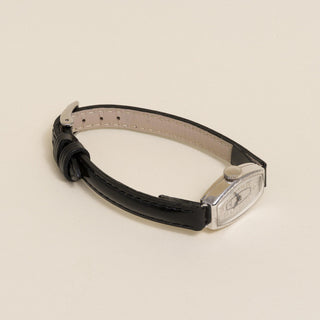 Art Deco Ladies Rolex 9K Gold Tonneau Shape on Black Thin Leather Strap