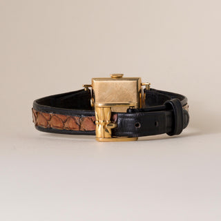 Vintage 1950's Gübelin 18K Yellow Gold & Enamel Watch with Silver Satin Dial