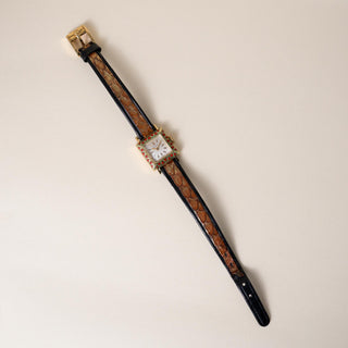 Vintage 1950's Gübelin 18K Yellow Gold & Enamel Watch with Silver Satin Dial