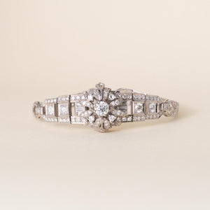 Vintage Rolex Platinum and 6 Carats Diamond Concealed Watch Cocktail Bracelet