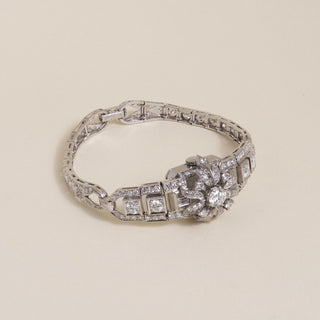 Vintage Rolex Platinum and 6 Carats Diamond Concealed Watch Cocktail Bracelet