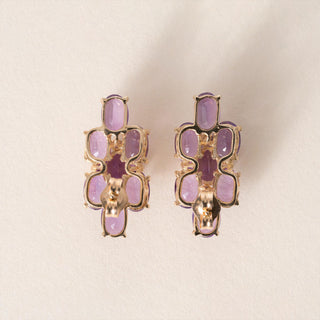 Vintage 14K Yellow Gold 5 Carats Purple Amethyst Oval Stud Earrings