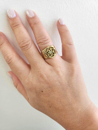 Vintage Pentagram Ring Diamond Five-Pointed Star Astrology Band 14K Gold