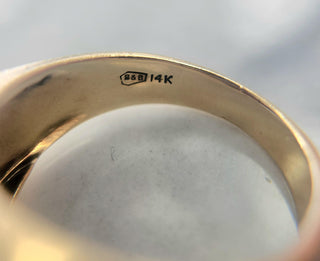 1940s Retro 0.65 Carat Old European Cut Diamond Signet Ring 14K Two Tone Gold