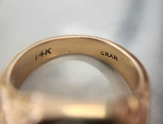 Retro 14K Rose Gold Masonic Old Mine Cut Diamond Signet Ring