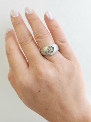 1950s 0.25 Carat Old Mine Diamond 12K White Gold Dome Ring Florentine Finish