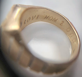 1950s Vintage Modernist Diamond Signet Solitaire Striped Ring 14K Yellow Gold