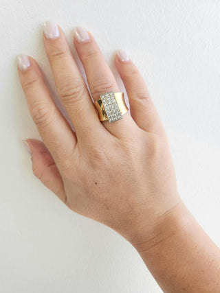 Vintage Diamond Pave Wide Band Modernist Ring 14K Two Tone Gold