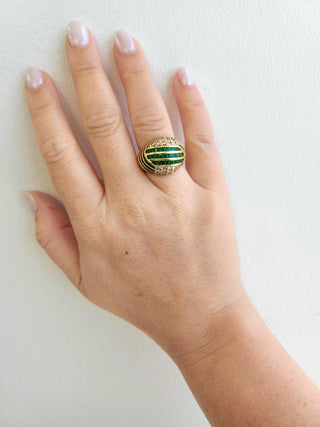 1970s 4 Carats Emerald Diamond Channel Set Dome Cocktail Ring 18K Yellow Gold