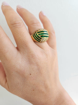 1970s 4 Carats Emerald Diamond Channel Set Dome Cocktail Ring 18K Yellow Gold
