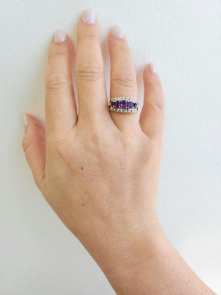 Vintage Oval Amethyst and Diamond Filigree 14K Gold Ring
