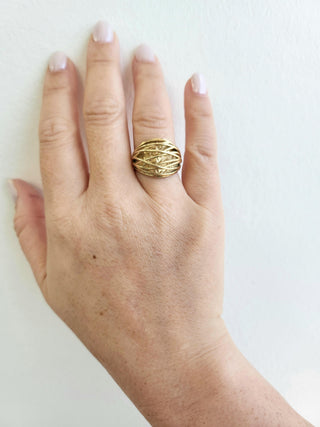 Vintage Open Weave Dome Ring 14K Yellow Gold