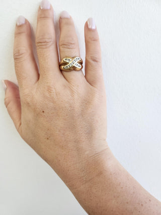 Vintage X Diamond Channel Set Wide Band Ring 14K Yellow Gold