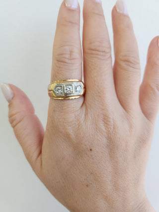 1940s Retro 0.50 Carat 3-Stone Diamond Ring 13K Two Tone Gold Size 10