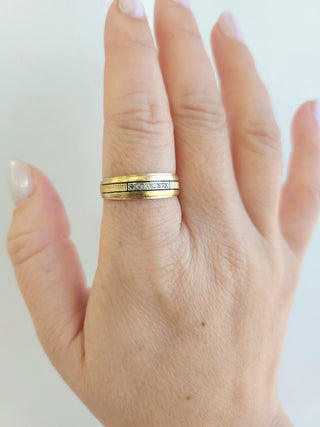 1940s Retro Single Cut Diamond Black Enamel Band 14K Yellow Gold Size 9.75
