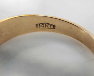 1940s Retro Single Cut Diamond Black Enamel Band 14K Yellow Gold Size 9.75