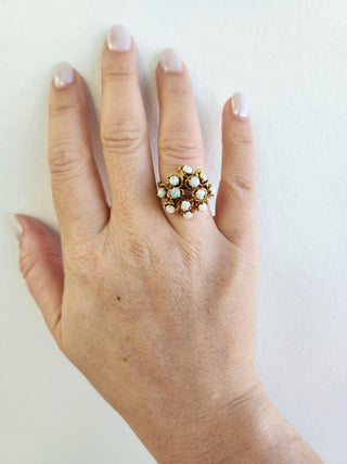 1970s Vintage Brutalist Opal Cluster Cocktail Ring 18K Yellow Gold Freeform
