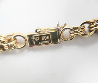 Vintage 1970s Tiger's Eye Gemstone Long  Station Chain Necklace 14K Yellow Gold
