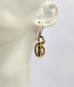 Victorian Snake Infinity Enamel Dangle Earrings 9K Gold Filigree Antique