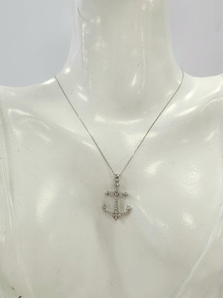 Vintage 0.27 Carats Anchor Nautical Diamond Necklace 18K White Gold