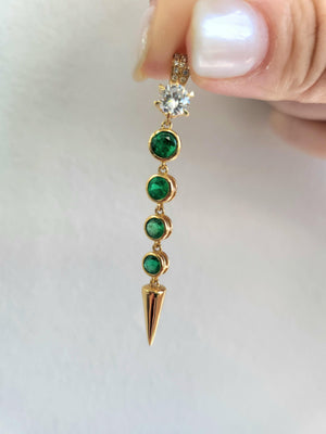 Estate Colombian Emerald and Diamond Spike Drop Pendant Necklace 18K Gold