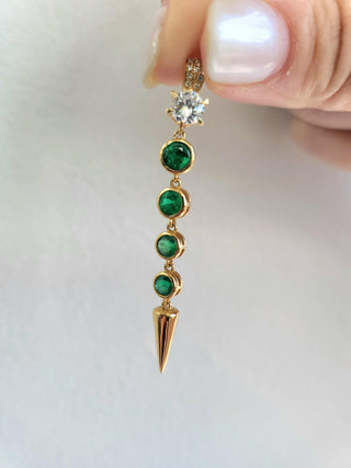 Estate Colombian Emerald and Diamond Spike Drop Pendant Necklace 18K Gold