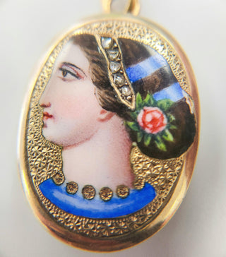 Etruscan Revival 18K Bella Donna Portrait Rose Cut Diamond Pendant