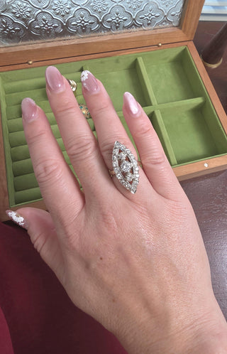 Vintage 14K Gold 1.50 Carats Diamond Navette Ring