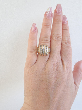 Vintage 14K Gold 2.35 Carats Channel Set and Pave Diamond Chunky Dome Ring