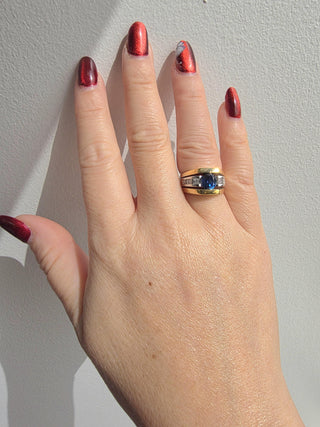 Vintage 14K Gold 1.35 Carat Montana Sapphire and Princess Cut Diamond Ring