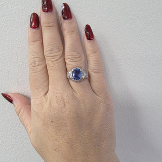 Antique 1920s GIA 3CT No-Heat Blue Sapphire Oval Art Deco Diamond Ring