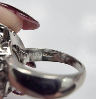 Vintage 1980s 15.5mm South Sea Pearl 1.16ct Marquise Diamond Ring Platinum