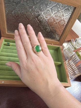 GIA Certified 6.17 Carat Jade No Treatment Bezel Set 18K Gold Vintage Ring
