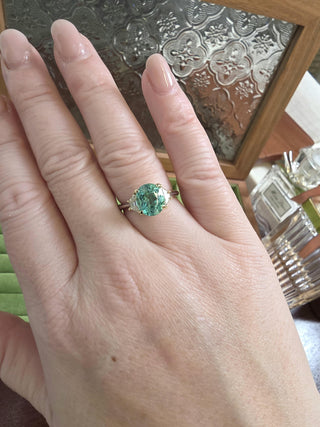 Platinum Paraiba 2.26 Carat Oval and Trapezoid Diamond Ring