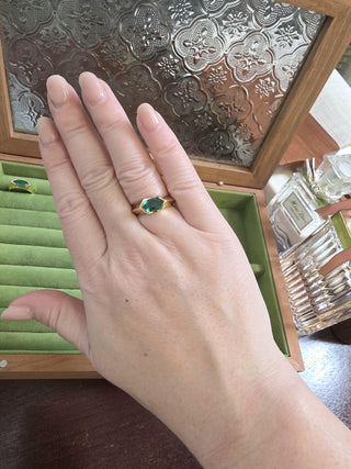 18K Gold 0.96 Carat Emerald Lozenge Cut Half Bezel Ring