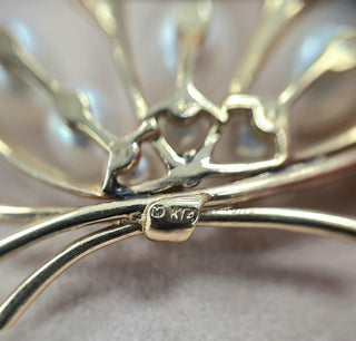 Vintage Mikimoto Akoya Pearl Lotus Floral Brooch 14K Gold