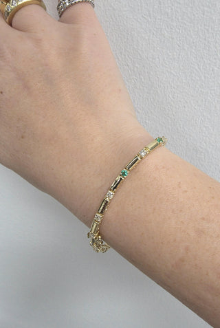 Vintage 14K Gold 1.2 Carats Emerald and Diamond Line Bracelet