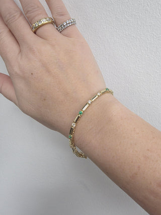 Vintage 14K Gold 1.2 Carats Emerald and Diamond Line Bracelet
