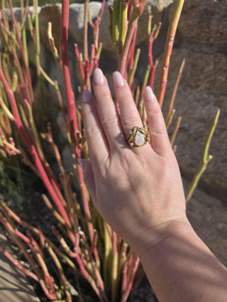 Brutalist 4 Carat Australian Opal Pear Shape and Diamond 18K Gold Ring