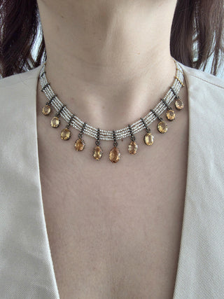 1890s Victorian 28 Carats Imperial Topaz and Pearl Choker Necklace Gold Silver