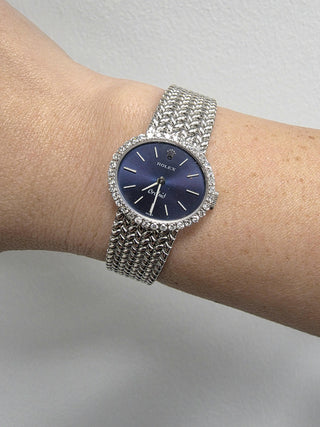 Vintage Rolex Orchid ladies Blue Face Diamond Cocktail Watch 18K Gold