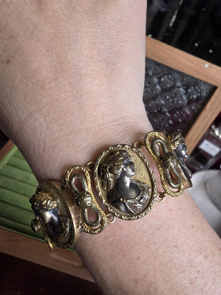 Antique Silver and Repousse Cameo Bracelet
