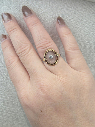 Antique Art Nouveau 12K Gold Old Mine Cut Sapphire Camphor Glass Ring