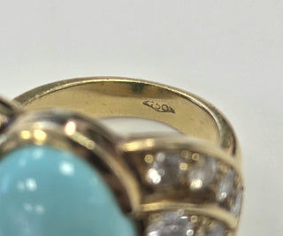 Vintage Italian 18K Gold 10 Carat Turquoise Oval and 2.32 Carats Diamond Ring