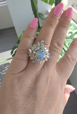 Vintage 18K Gold Platinum 5 Carats Australian Opal and Diamond Ballerina Ring