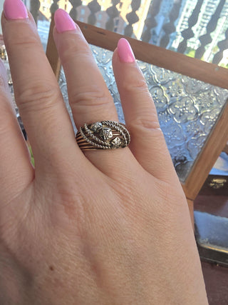 Vintage Italian 18K Gold Old Mine Cut Diamond Stars Ring Band