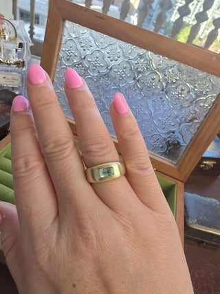 18K Yellow Gold 0.80 Carat Paraiba Tourmaline Emerald Cut Signet Ring