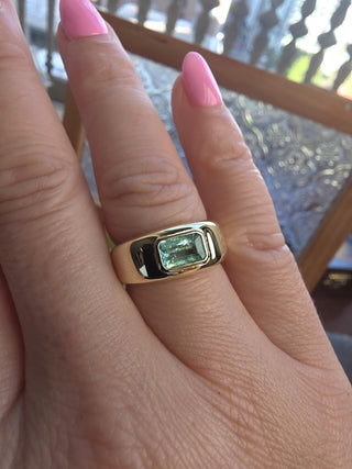 18K Yellow Gold 0.81 carat Paraiba Tourmaline Emerald Cut Bezel Dome Ring