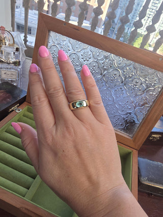 18K Yellow Gold 1.00 Carat Paraiba Tourmaline Oval Bezel Set Signet Ring