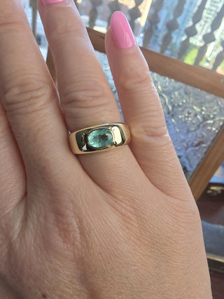 18K Yellow Gold 1.00 Carat Paraiba Tourmaline Oval Bezel Set Signet Ring